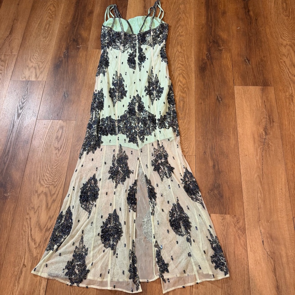 Vintage Y2K 100% Silk Beaded Dress Vintage Beaded Dress Mesh Vintage Prom Dress - Picture 15 of 17
